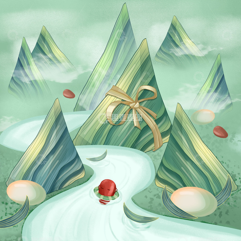 源文件下载【趣麦麦图】端午节粽子山