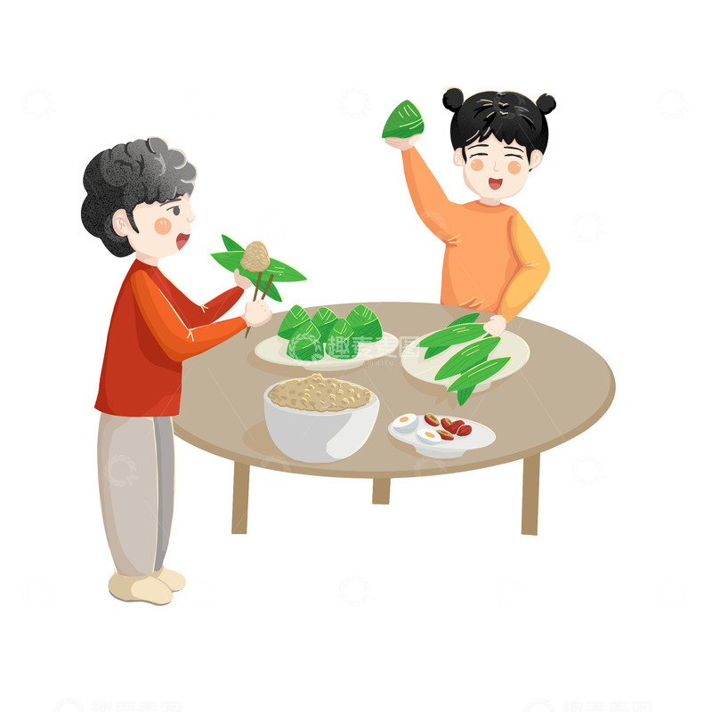 源文件下载【趣麦麦图】端午节包粽子