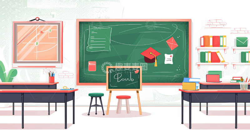 高清大图下载【趣麦麦图】卡通毕业教室背景