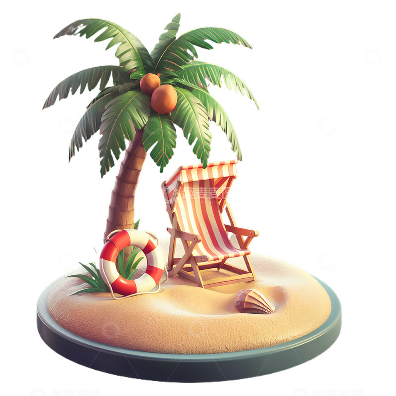 高清大图下载【趣麦麦图】夏日海滩3D卡通素材