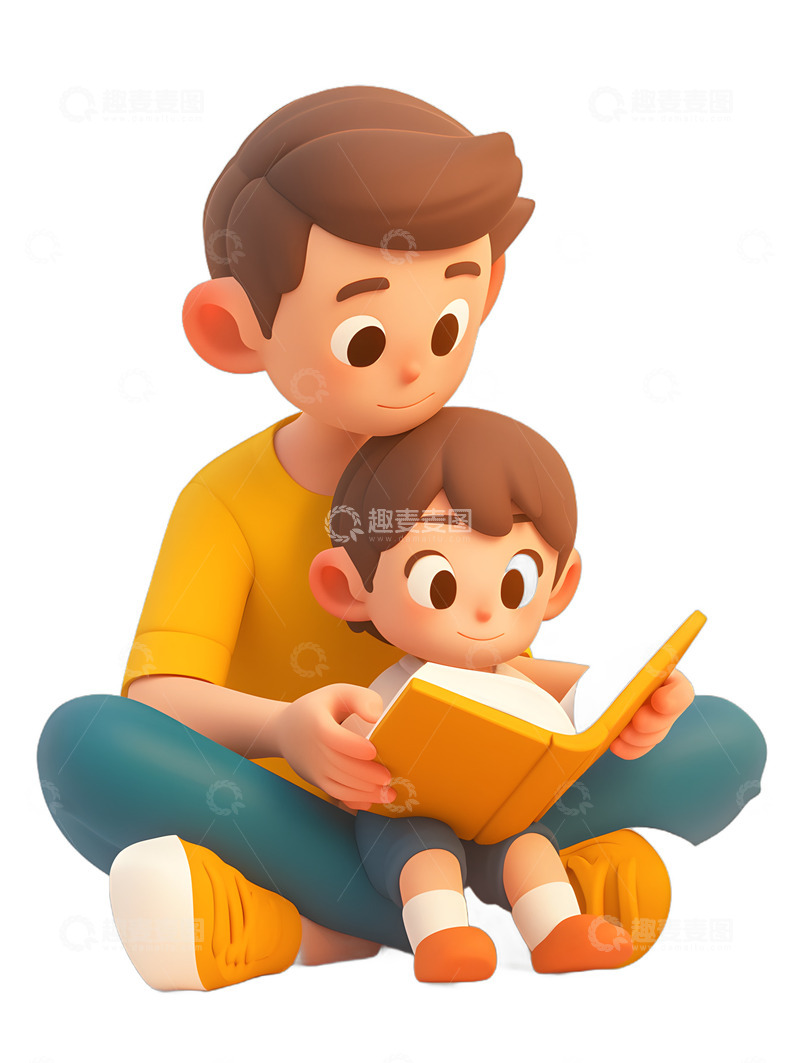 高清大图下载【趣麦麦图】父亲节陪小孩读书的父亲沙发上陪伴