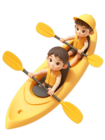 小孩漂流划船开心黄色