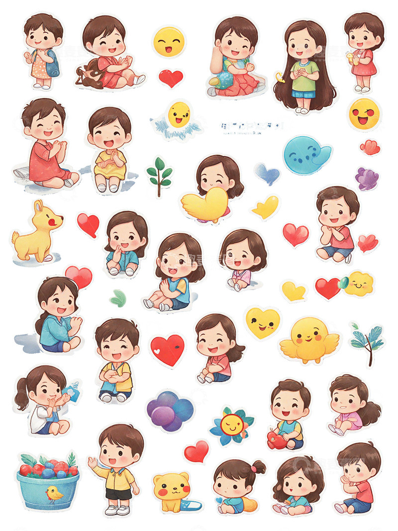 高清大图下载【趣麦麦图】六一儿童节 小男孩小女孩 小花 小动物