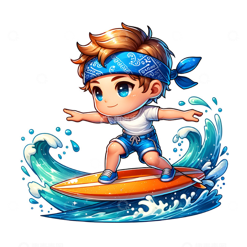 高清大图下载【趣麦麦图】可爱男孩冲浪卡通素材