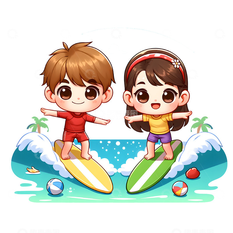 高清大图下载【趣麦麦图】夏日冲浪卡通人物素材