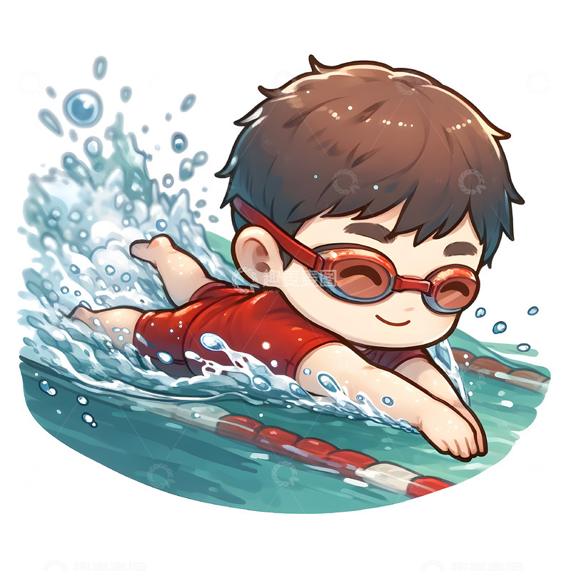 高清大图下载【趣麦麦图】正在游泳的卡通可爱男孩
