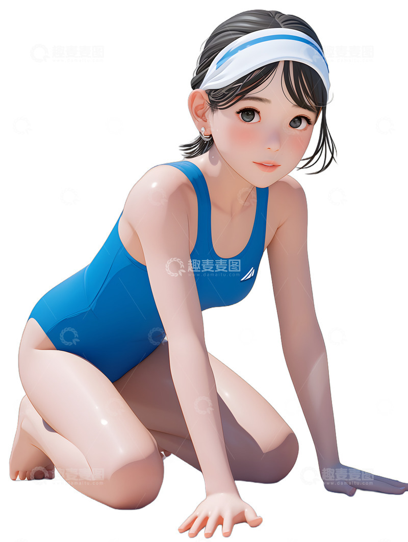 高清大图下载【趣麦麦图】卡通游泳美丽女孩