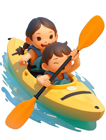 小孩漂流划船开心