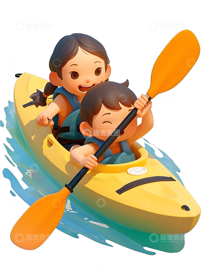 高清大图下载【趣麦麦图】小孩漂流划船开心