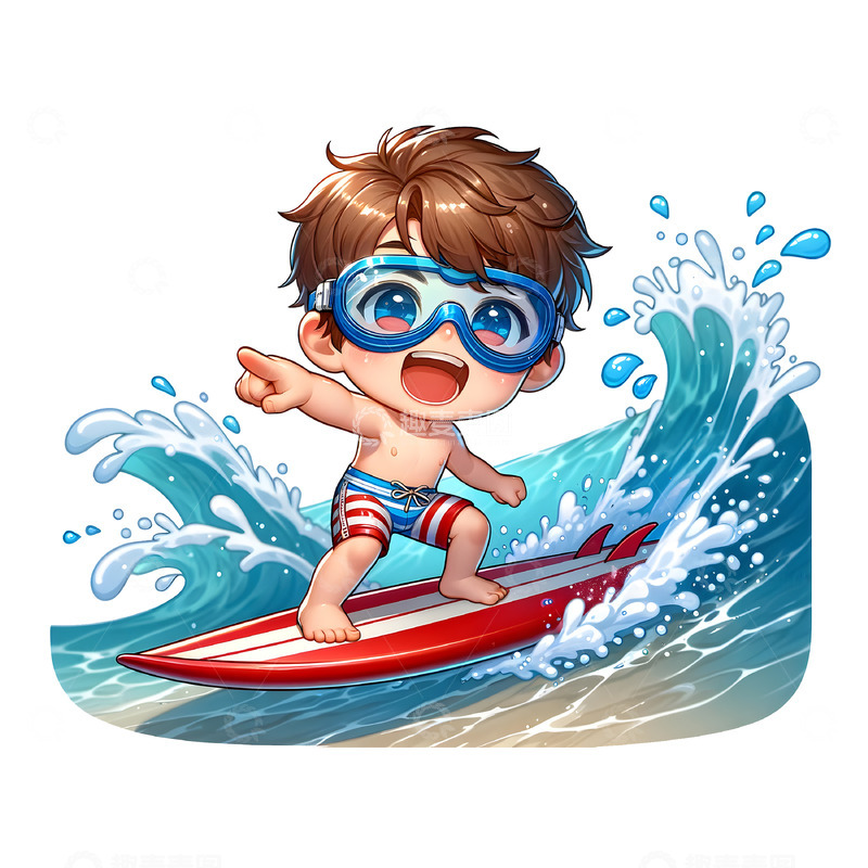 高清大图下载【趣麦麦图】海里冲浪卡通人物素材