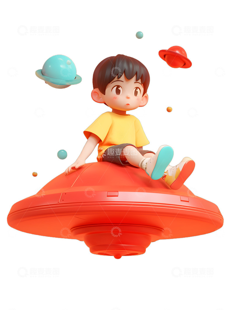 高清大图下载【趣麦麦图】小孩在坐飞碟