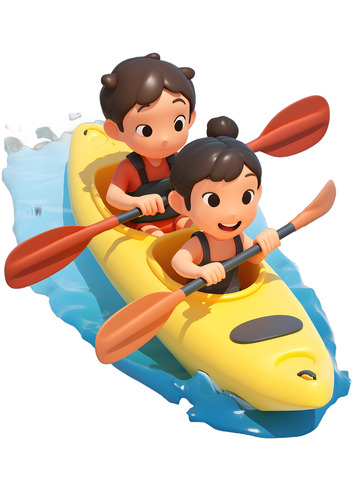 小孩漂流划船