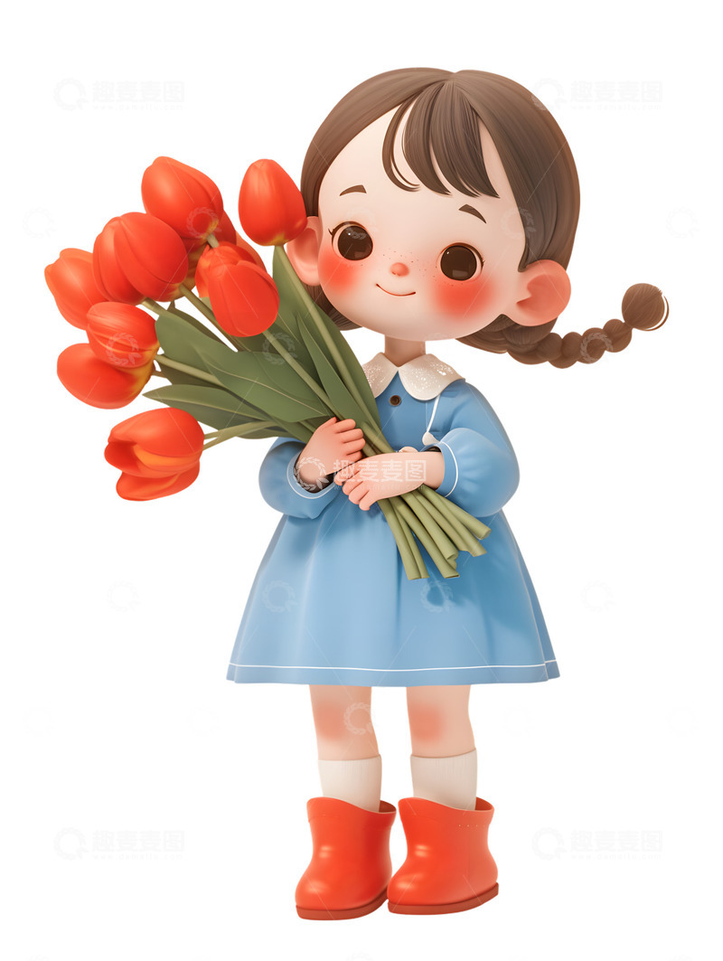 高清大图下载【趣麦麦图】手捧鲜花的女孩节日