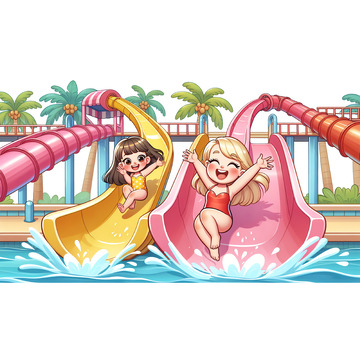 水上乐园水上滑梯卡通素材