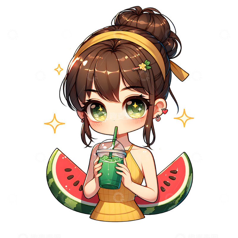 高清大图下载【趣麦麦图】-喝果汁的卡通人物素材