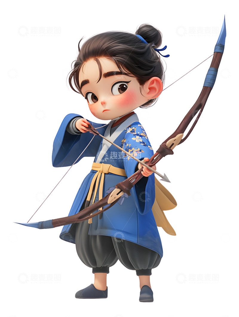 高清大图下载【趣麦麦图】汉服男孩射箭卡通