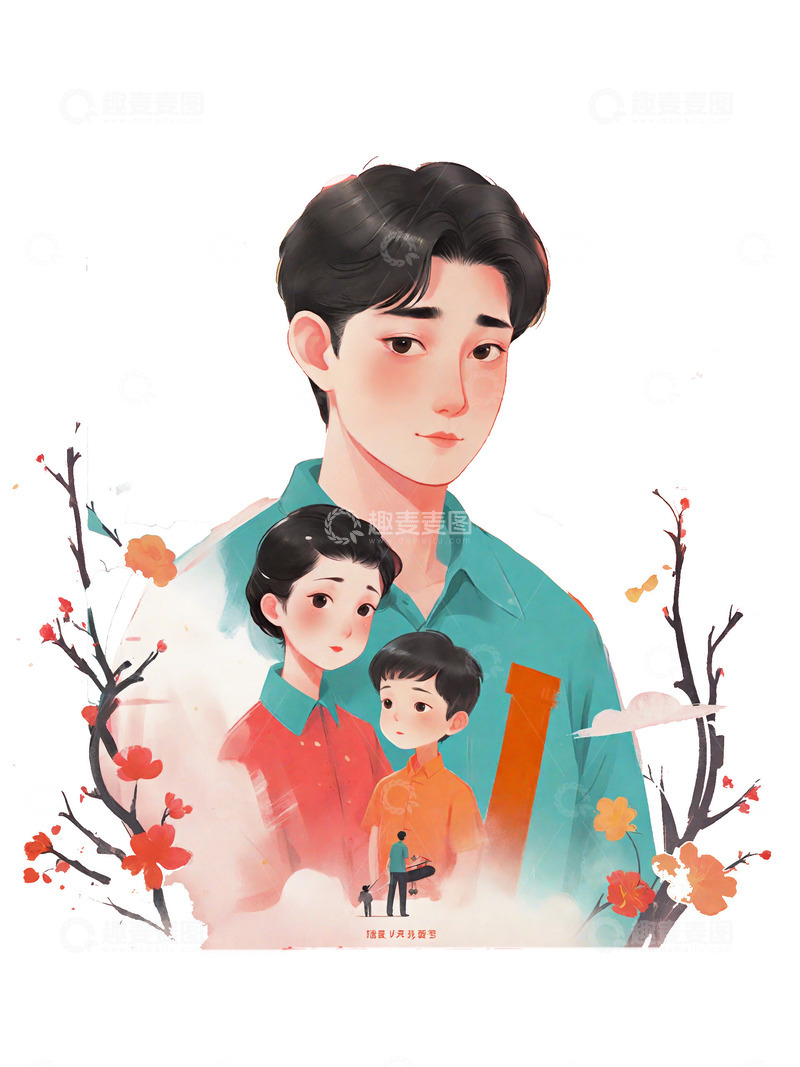 高清大图下载【趣麦麦图】父亲节 年迈的爸爸 女儿 红色