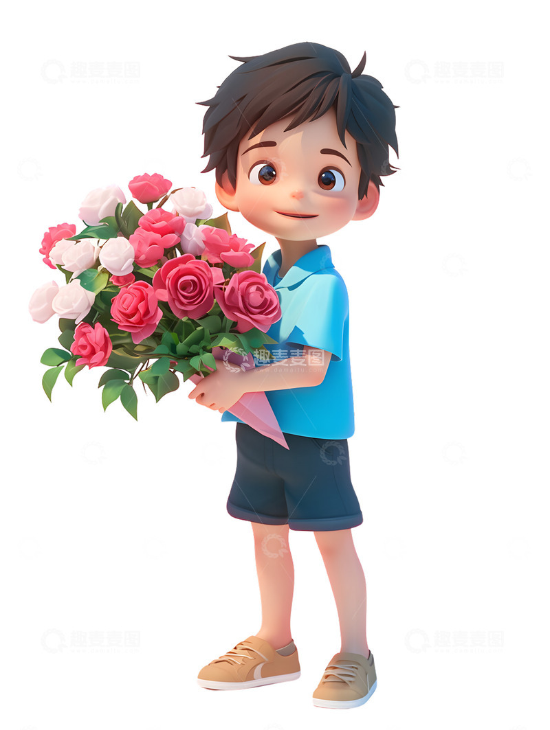 高清大图下载【趣麦麦图】手捧鲜花的小男孩