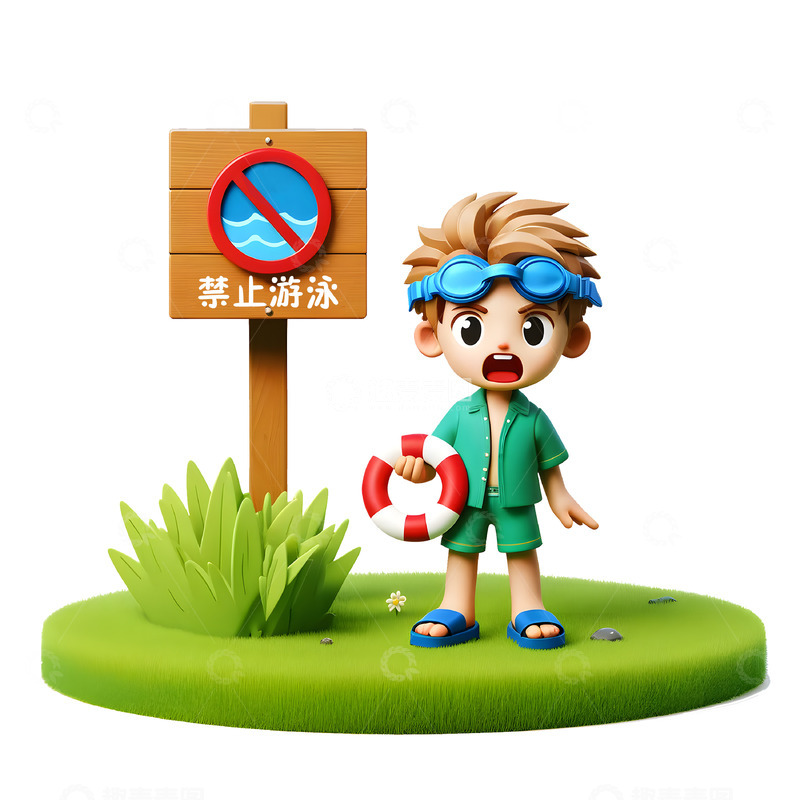 高清大图下载【趣麦麦图】3D卡通风格防溺水素材