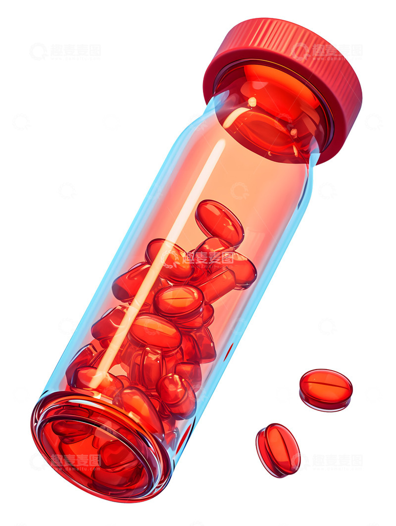 高清大图下载【趣麦麦图】红色玻璃瓶药品药瓶
