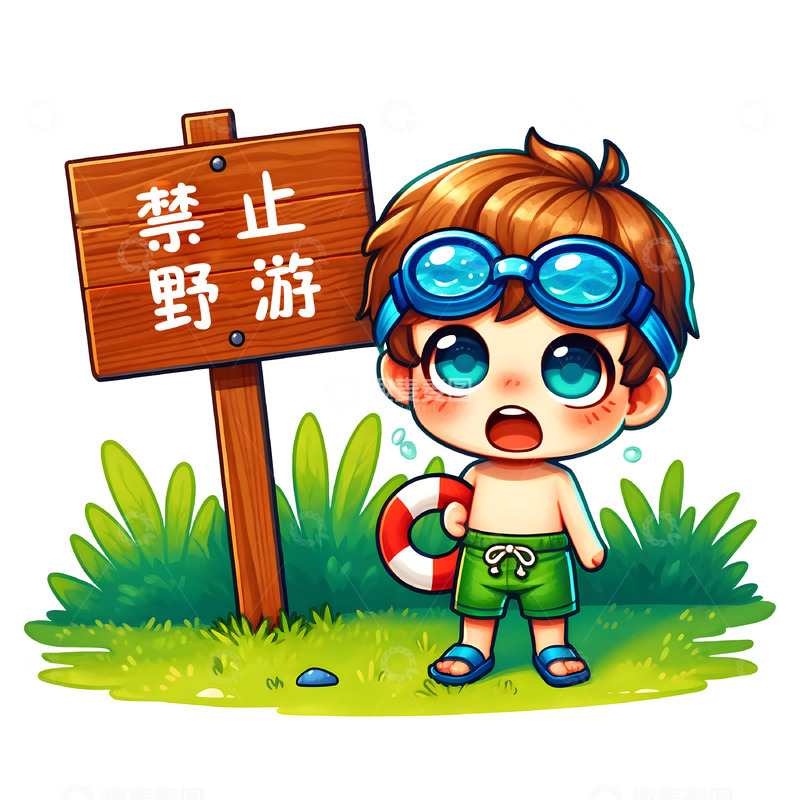 高清大图下载【趣麦麦图】-夏日禁止野游标识卡通素材