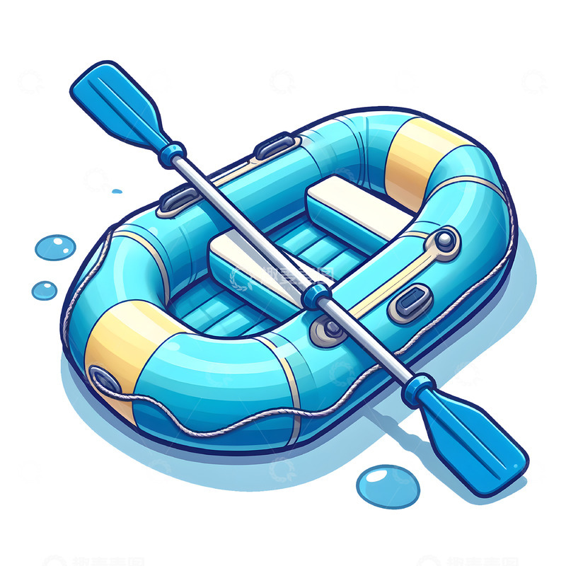 高清大图下载【趣麦麦图】蓝色皮划艇卡通静物素材