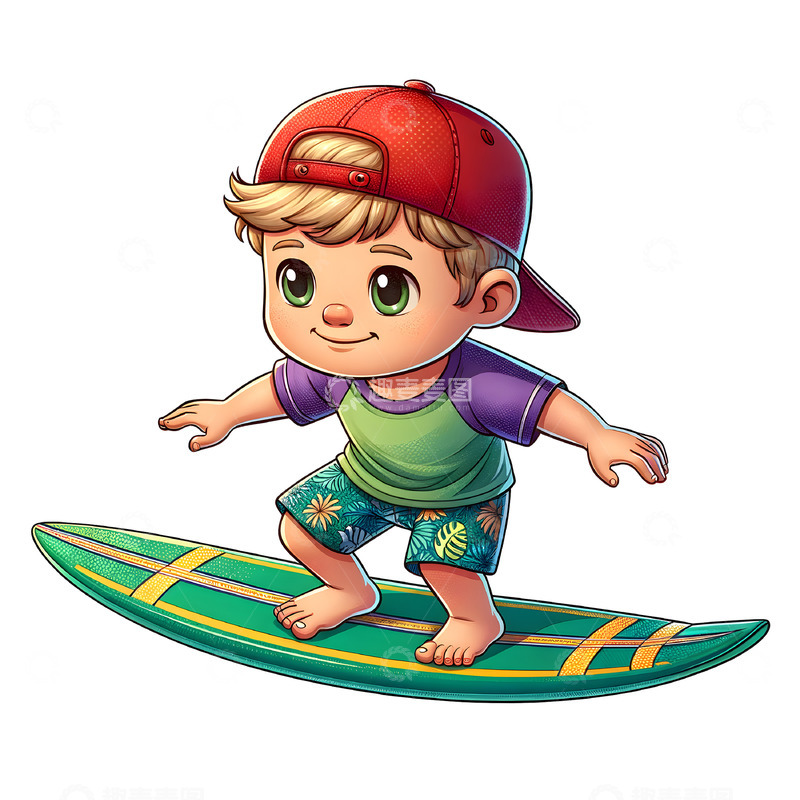 高清大图下载【趣麦麦图】-站在冲浪板上的卡通人物素材
