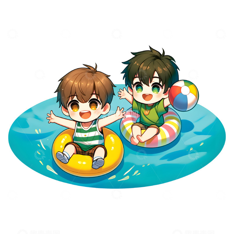 高清大图下载【趣麦麦图】卡通人物正在戏水素材