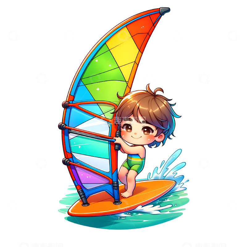高清大图下载【趣麦麦图】-玩海上帆船的卡通人物素材