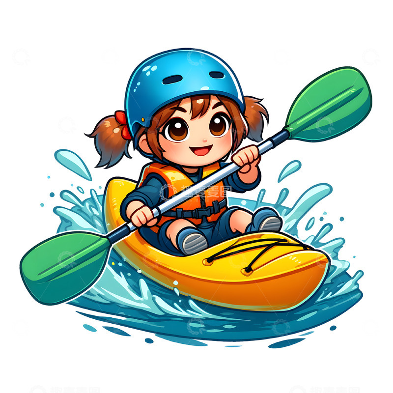 高清大图下载【趣麦麦图】划皮艇卡通女孩侧视图素材