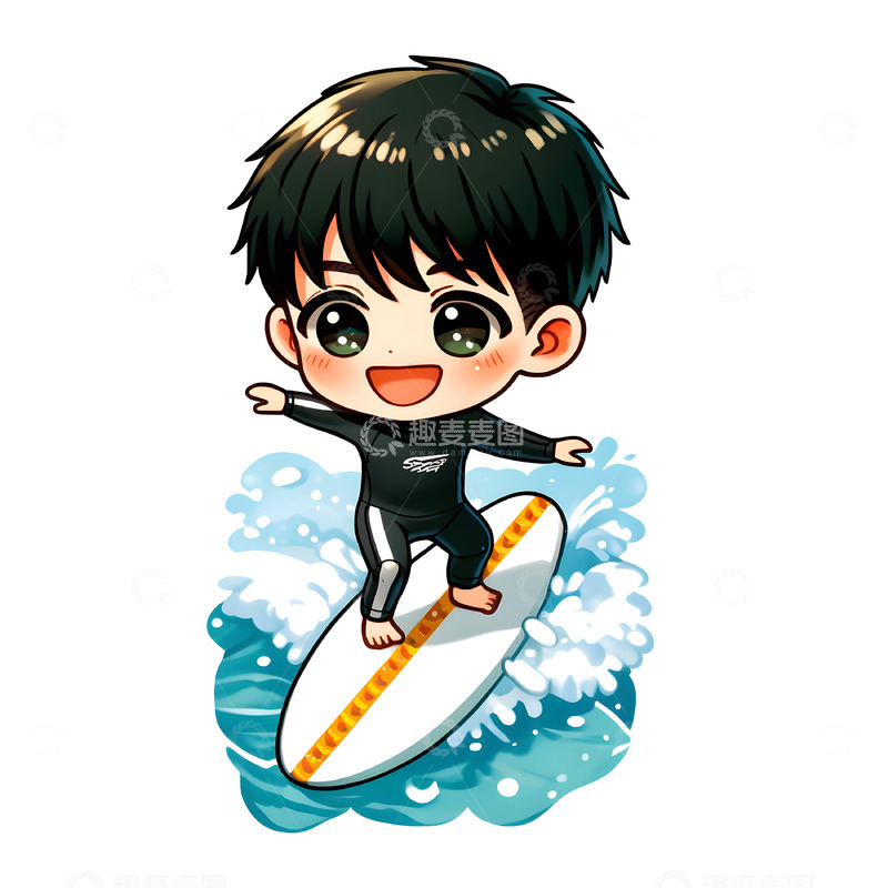 高清大图下载【趣麦麦图】卡通可爱男孩冲浪素材