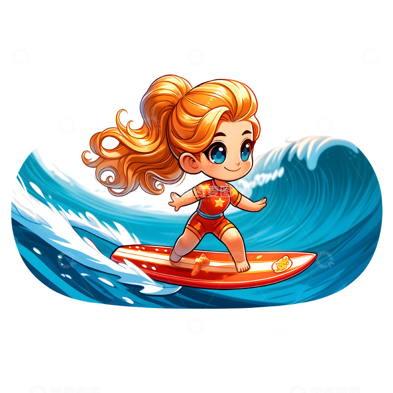 高清大图下载【趣麦麦图】女孩冲浪场景卡通素材