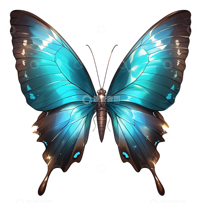 高清大图下载【趣麦麦图】蓝色蝴蝶卡通插画素材