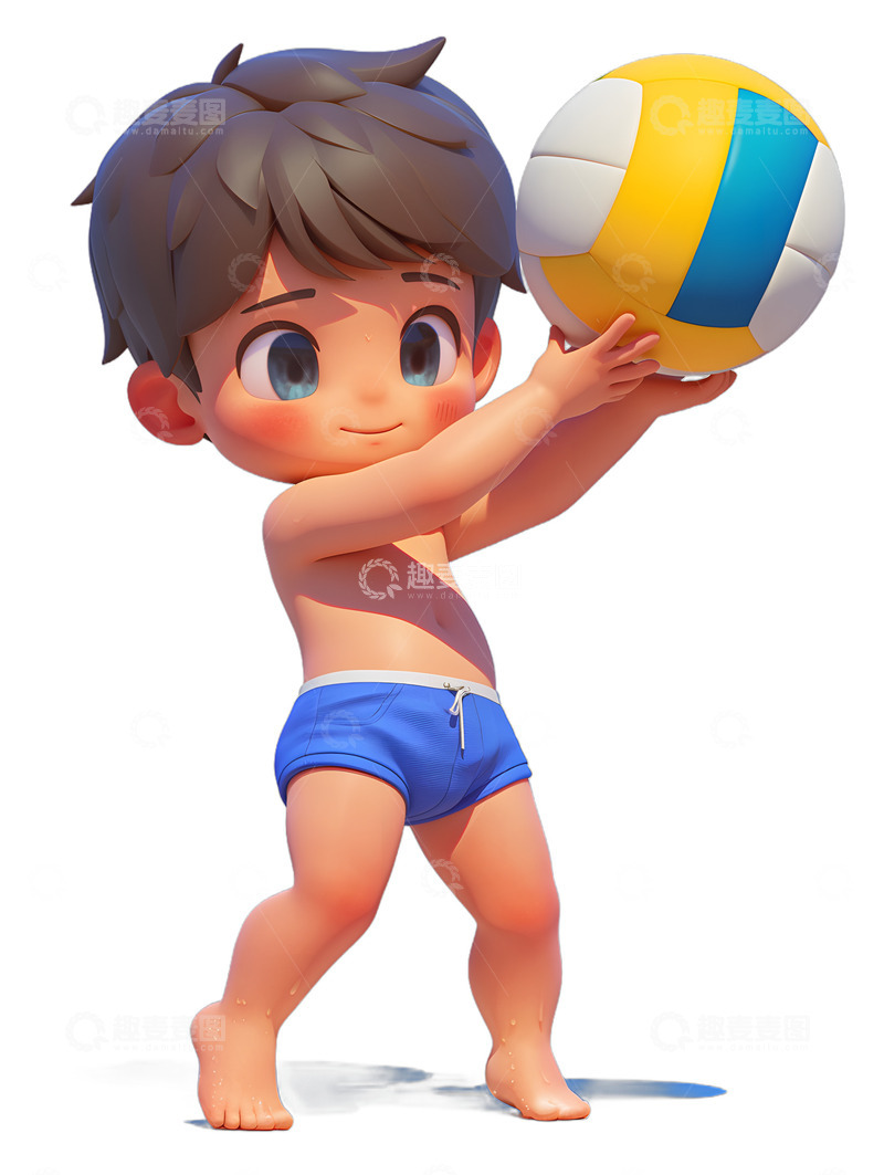 高清大图下载【趣麦麦图】-打沙滩排球的小男孩2