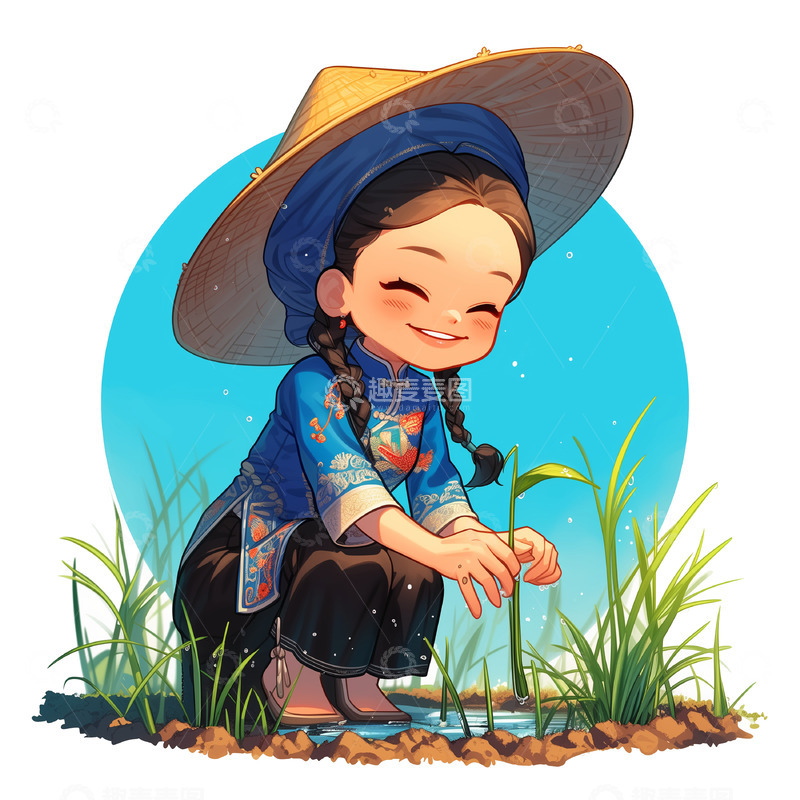 高清大图下载【趣麦麦图】农妇芒种卡通插画素材