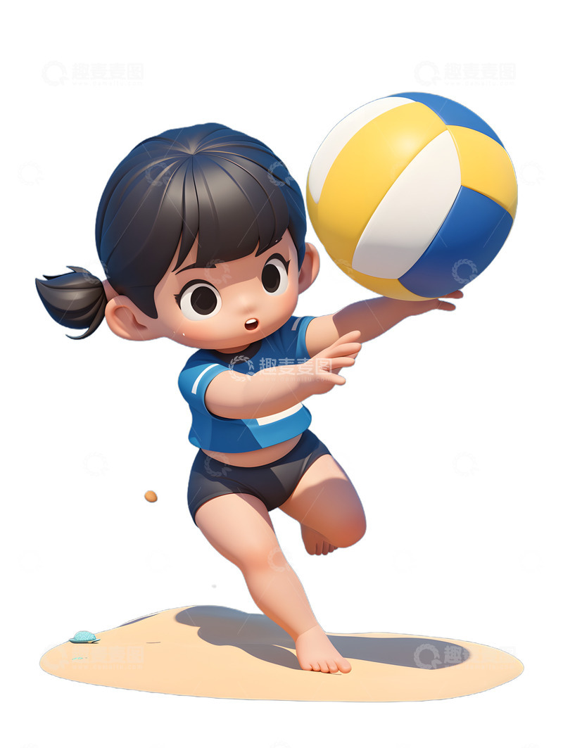 高清大图下载【趣麦麦图】打沙滩排球的小女孩