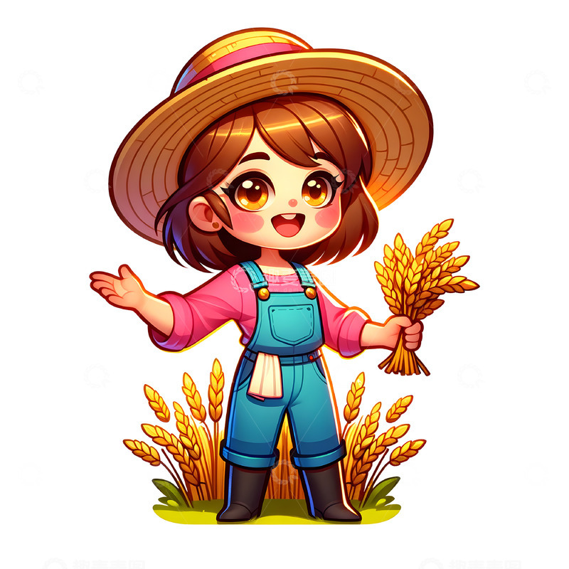 高清大图下载【趣麦麦图】小麦丰收农民卡通人物素材
