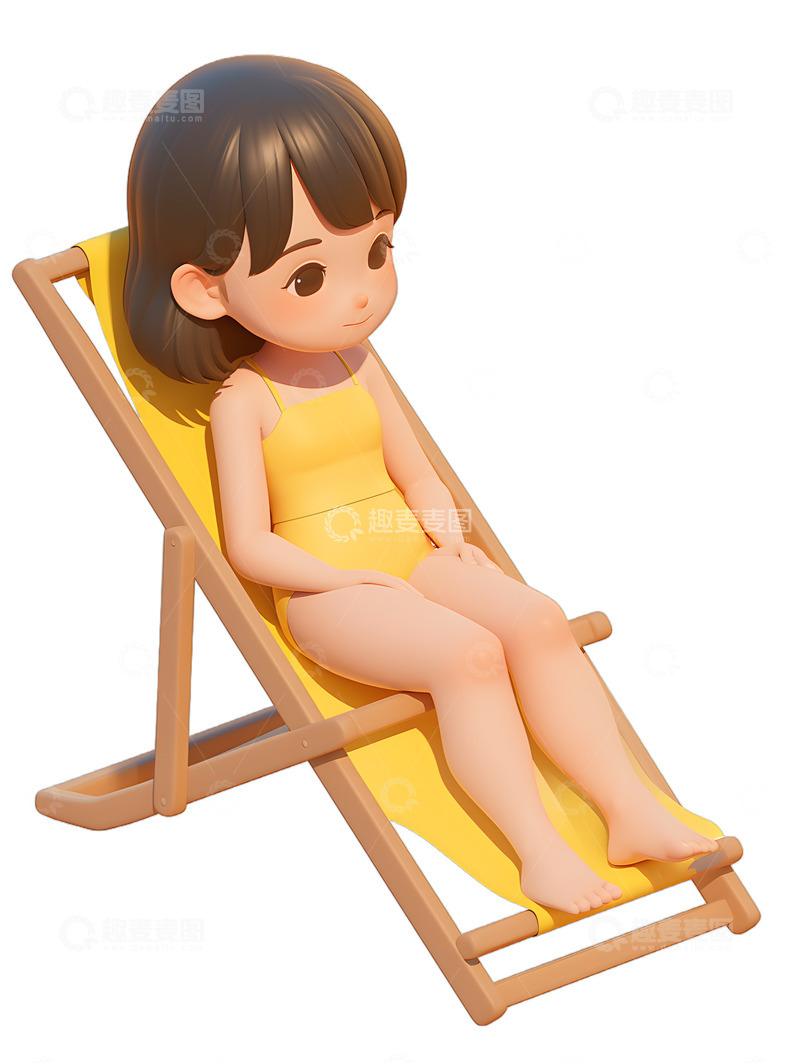 高清大图下载【趣麦麦图】坐在沙滩椅上休息戴墨镜的女孩