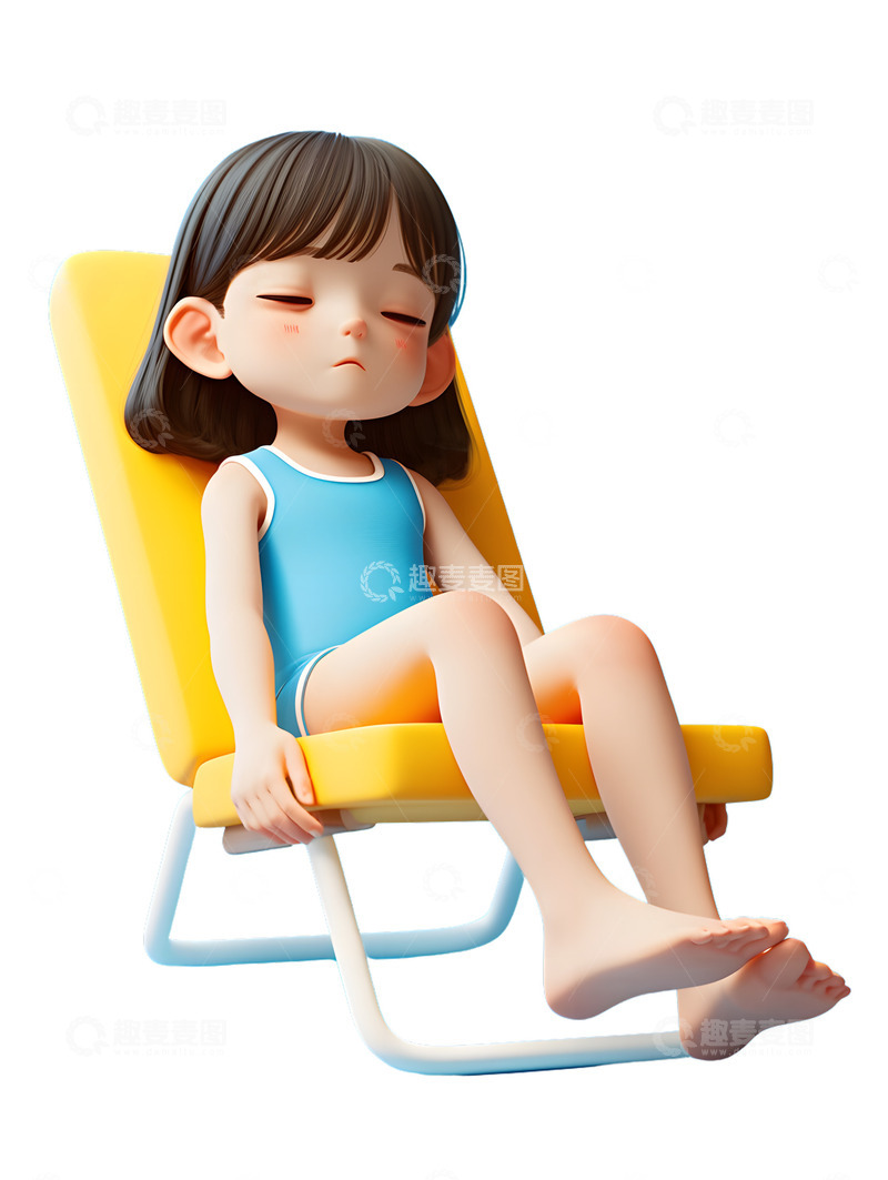 高清大图下载【趣麦麦图】坐在沙滩椅上休息睡觉的女孩