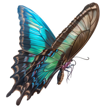 展翅起飞的蓝色蝴蝶卡通插画素材