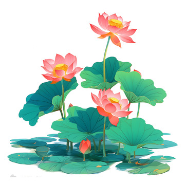 国潮国风插画荷花荷叶素材