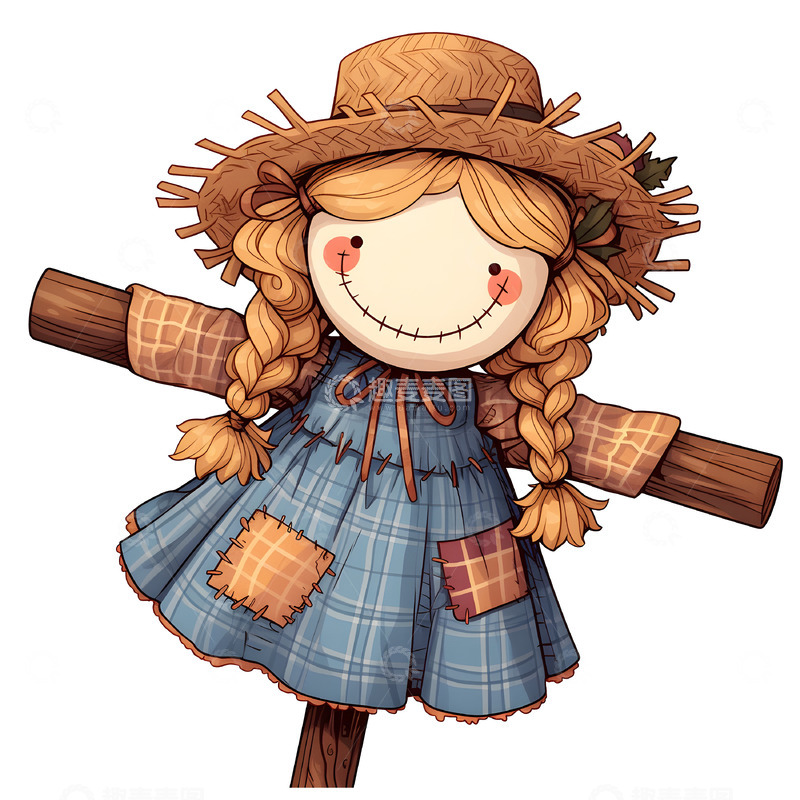 高清大图下载【趣麦麦图】可爱卡通稻草人素材