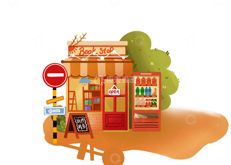 源文件下载【趣麦麦图】超市小场景插画绘制