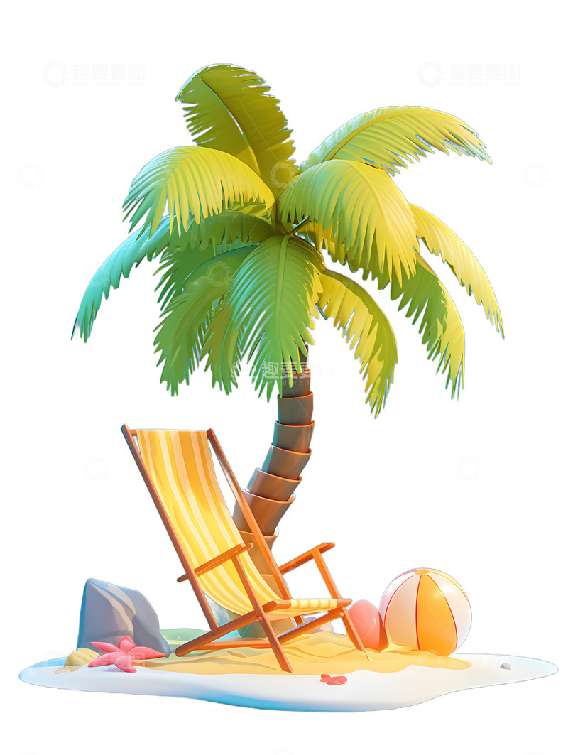 高清大图下载【趣麦麦图】椰树与沙滩椅暑假度假