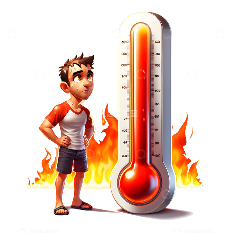 高清大图下载【趣麦麦图】夏日高温温度计卡通素材