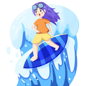 夏天女孩冲浪