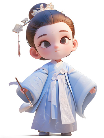 汉服男孩拿毛笔