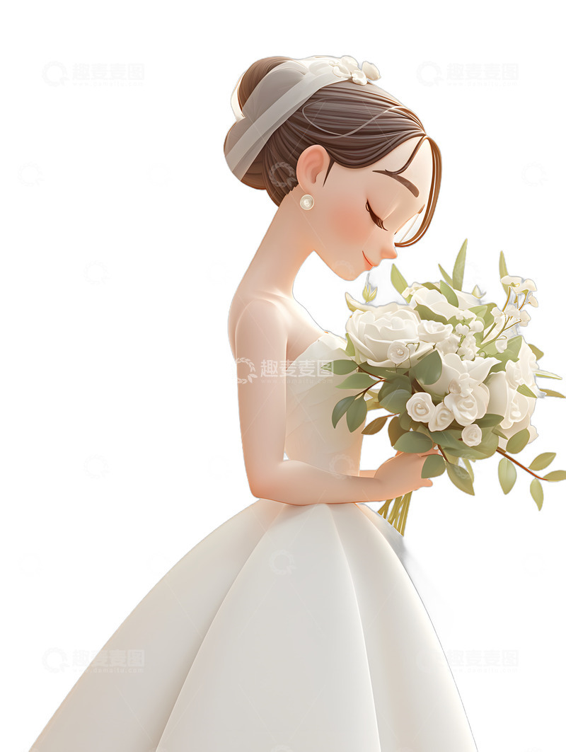 高清大图下载【趣麦麦图】拿着鲜花的新娘婚礼伴娘