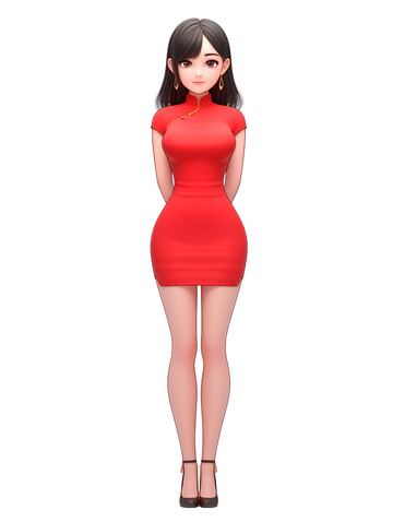 穿红色旗袍的美少女