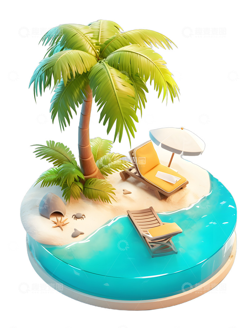 高清大图下载【趣麦麦图】椰树与沙滩椅暑假度假2